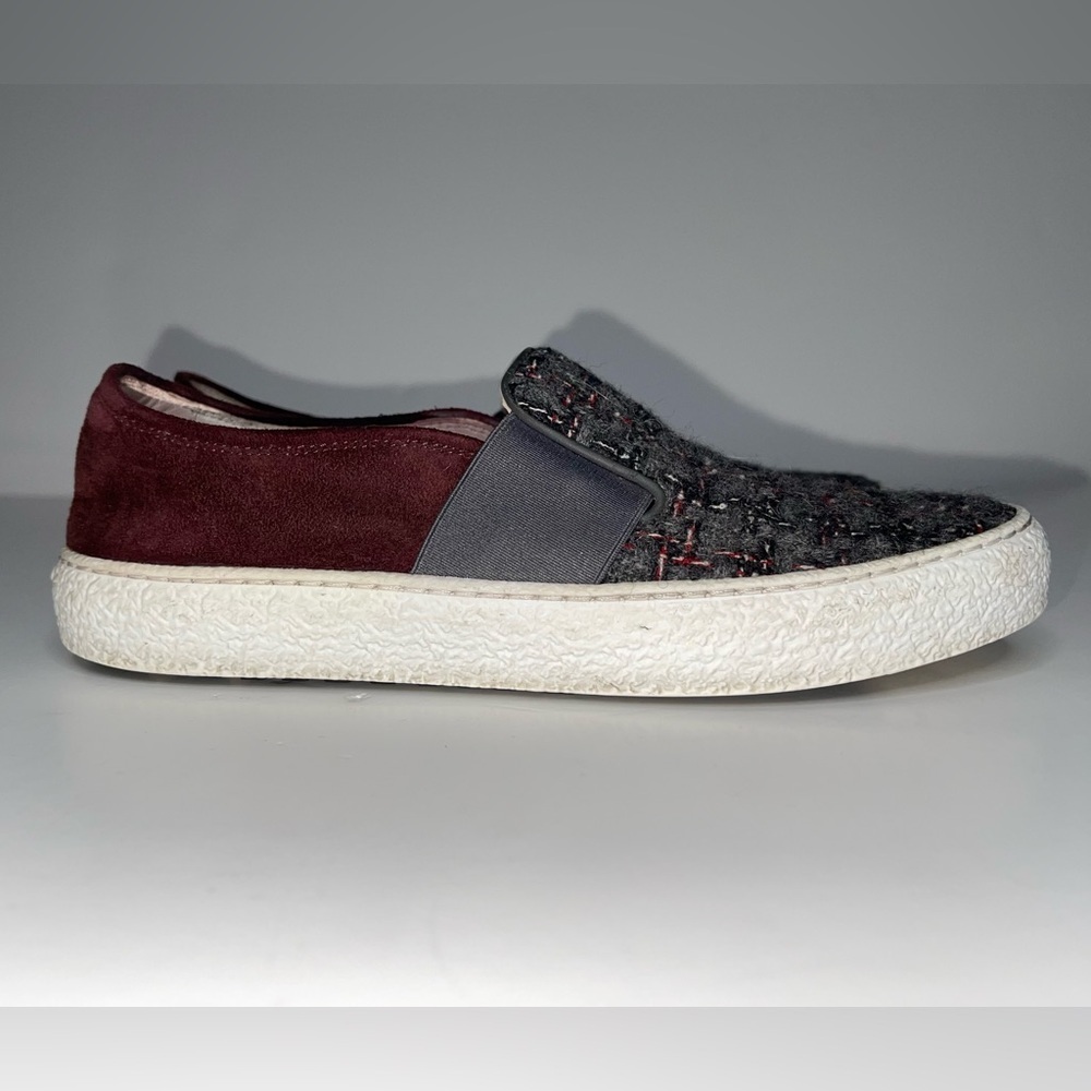 CHANEL CC Slip-On Sneakers Suede Plaid Tweed Size 37.5 / 7 - Picture 4 of 6